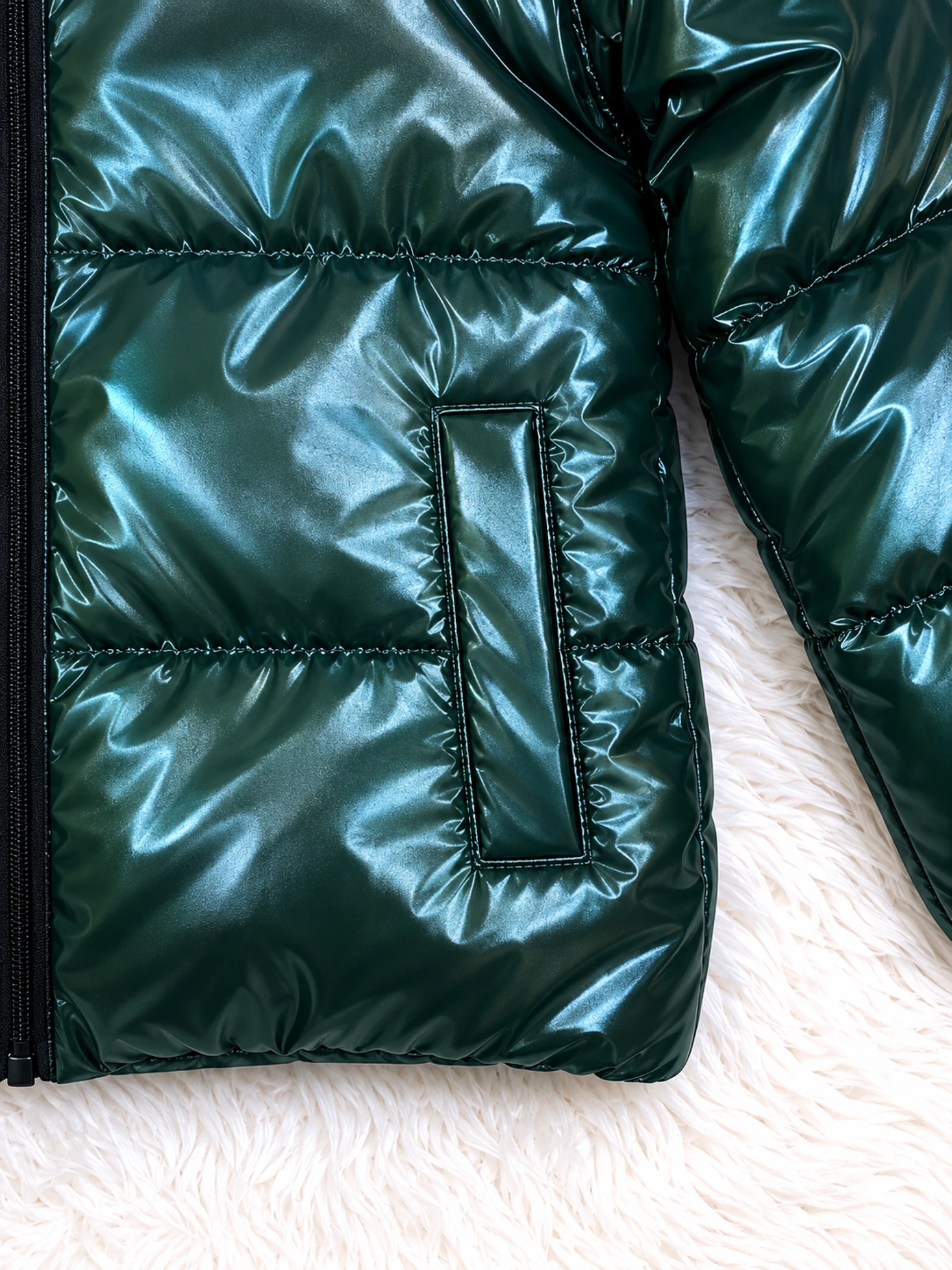 Shiny pearl green hooded down jacket lined with pink fleece 14 years old 👒 – photo 3